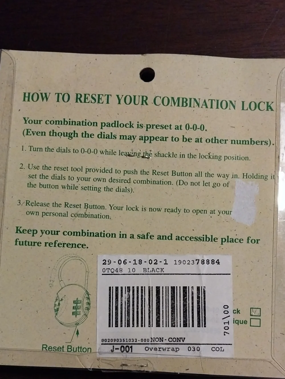 L.L. Bean Black Traveler Keyless Combination Short Cable Locks - Set of 2